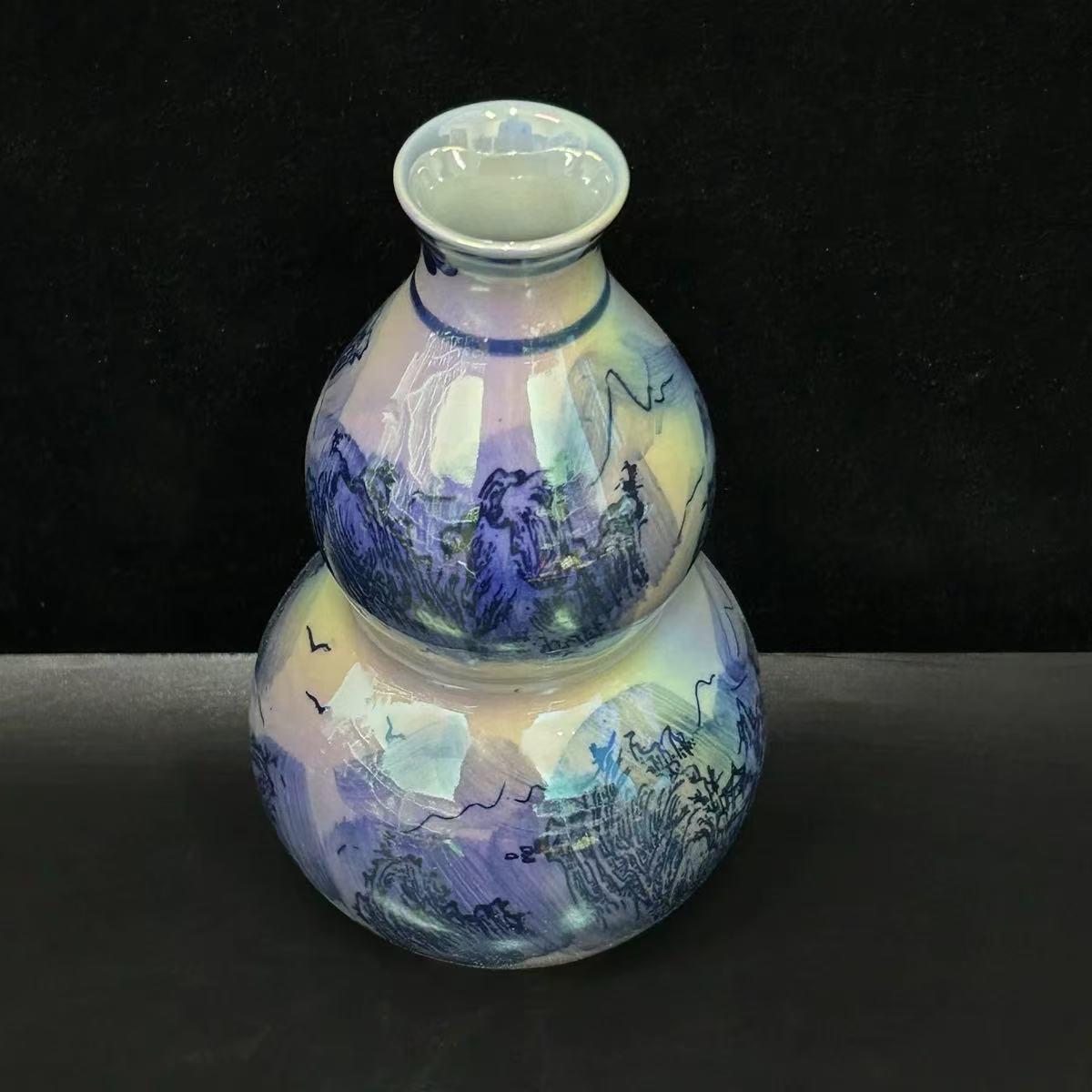 FG-A225七彩釉山水葫芦瓶+底座