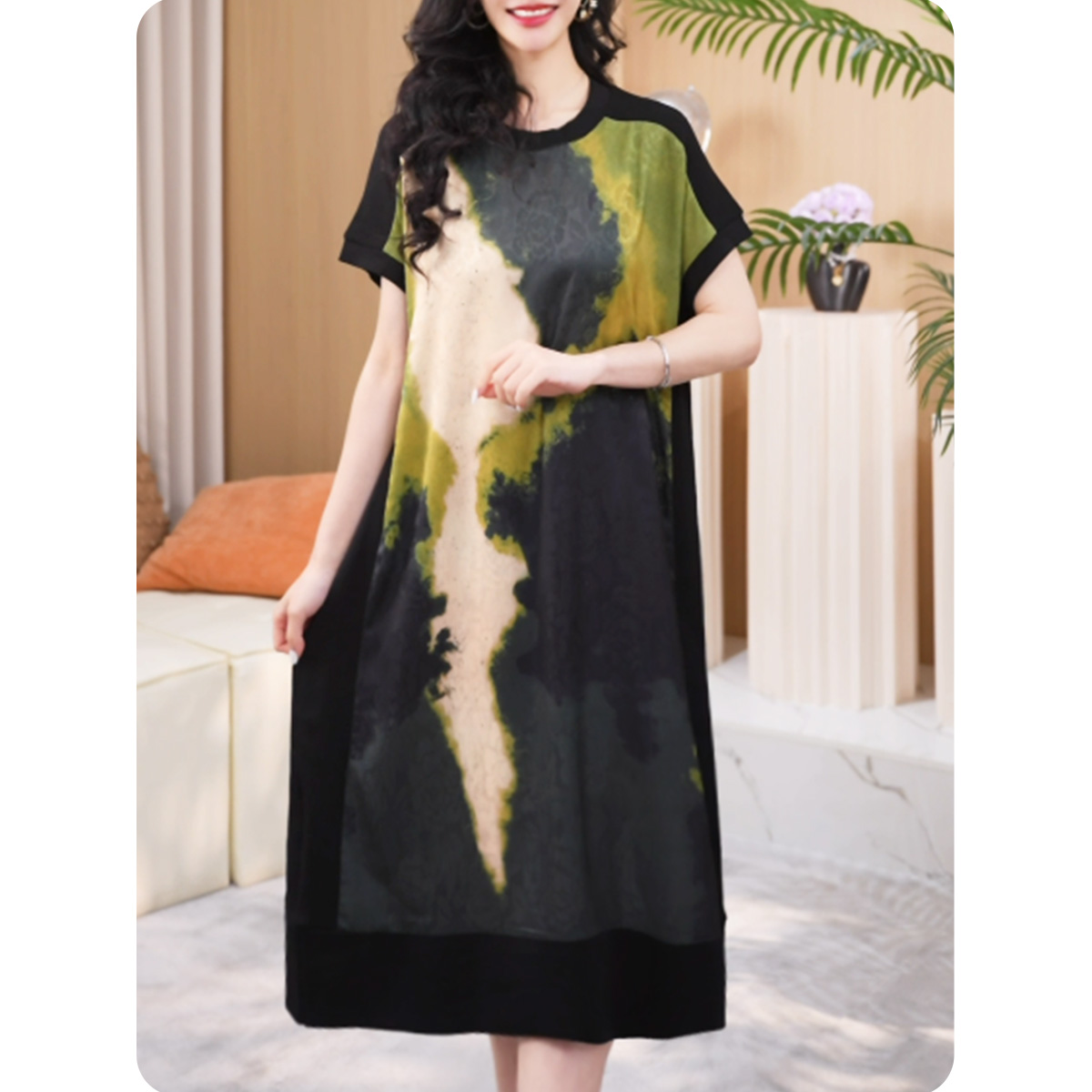 [DTL2][墨染]新品女士宽松连衣裙中长款休闲女装2ZL0125739