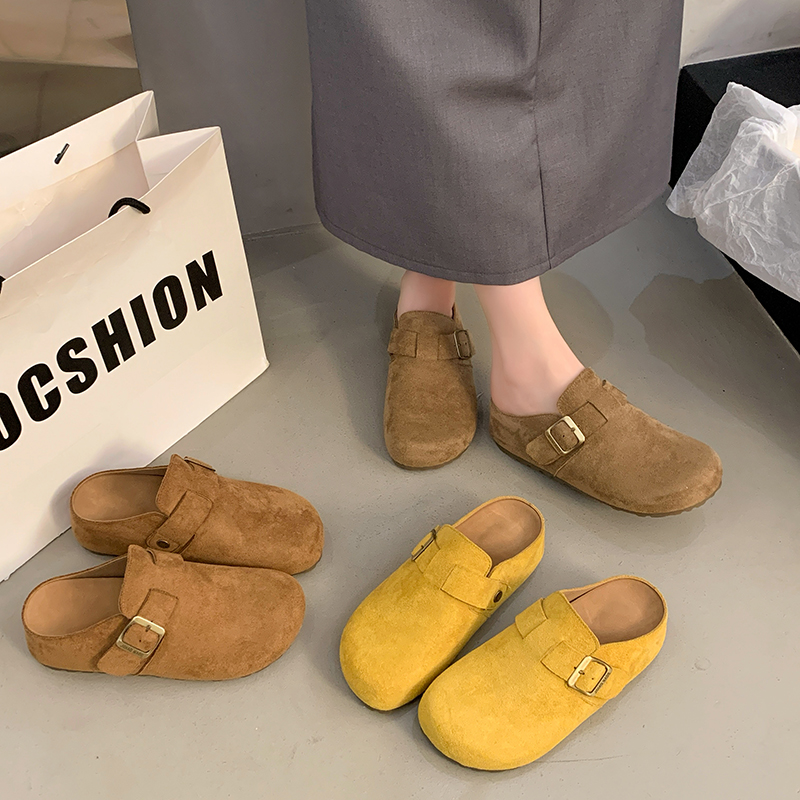 【内增高5cm】勃肯鞋2025年秋款包头拖鞋低帮百搭软皮博肯拖鞋