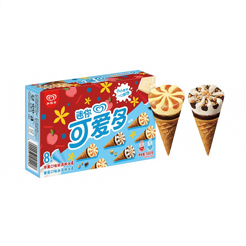 和路雪迷你可爱多甜筒苹果&香草口味冰淇淋（8支）160g/盒雪糕同城送雪糕同城配