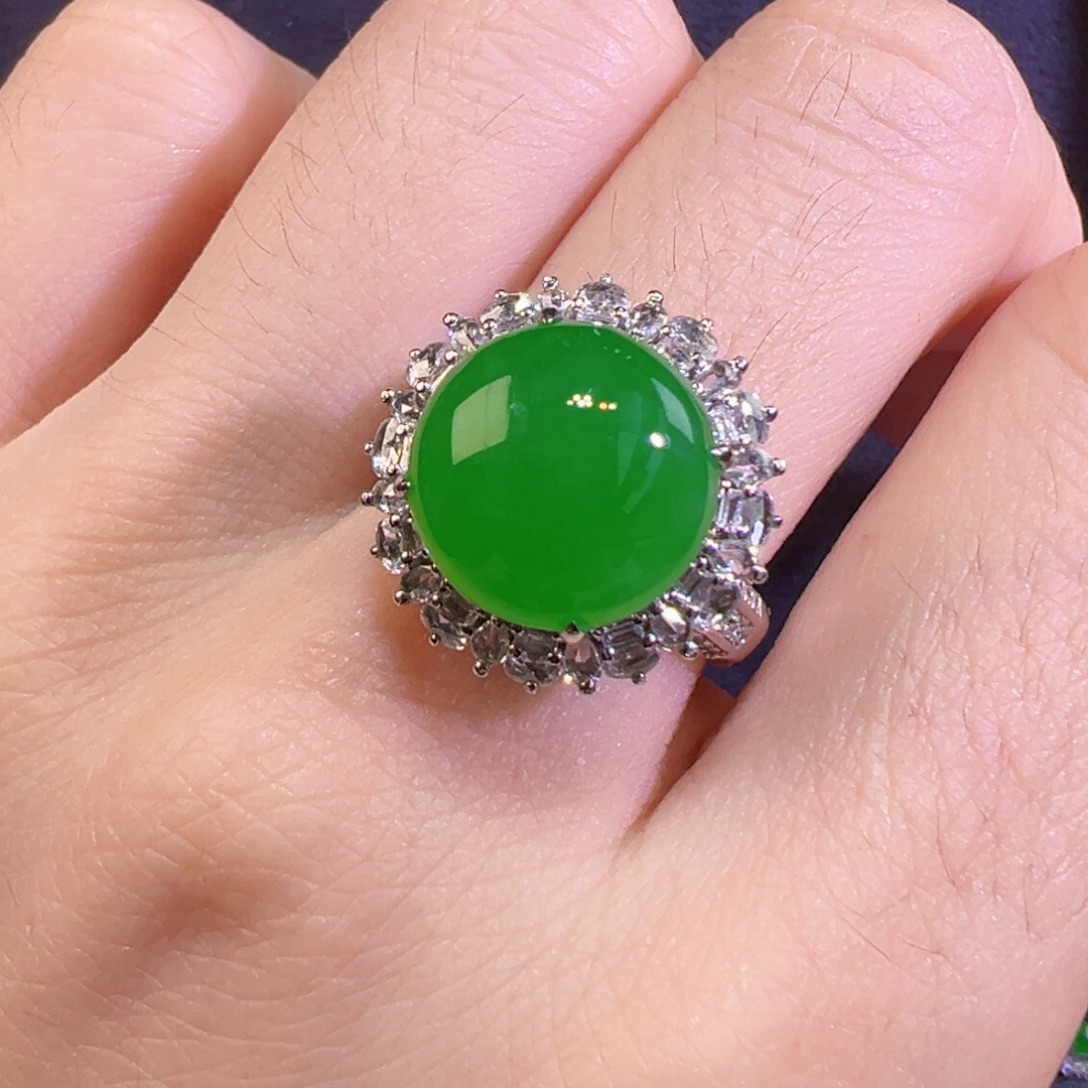 翡翠戒指18K金镶嵌卡11.4正圆
