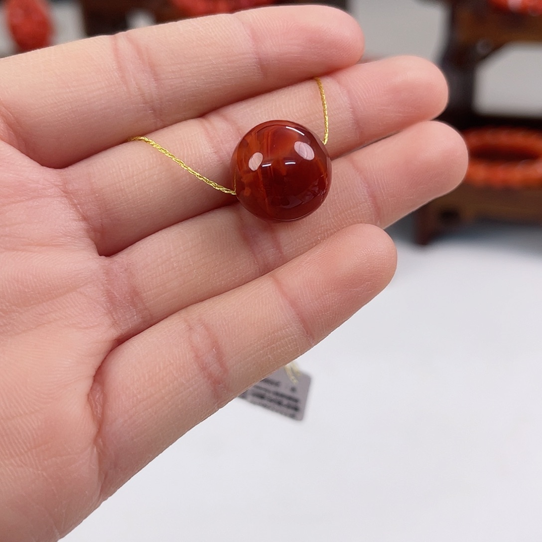 南红玛瑙瓦西牛血单珠15mm未镶嵌