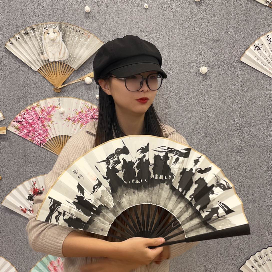 书法10寸黑檀-纯手绘-文玩扇骨（默认粘好）