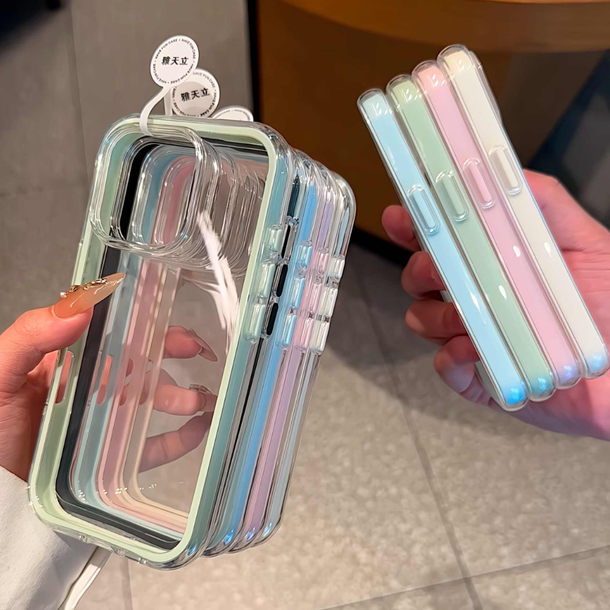 雅天立网红款彩色气囊边适用iPhone16苹果13promax手机壳15小众14