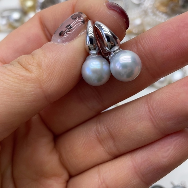 海水珍珠耳饰银S925镶嵌
