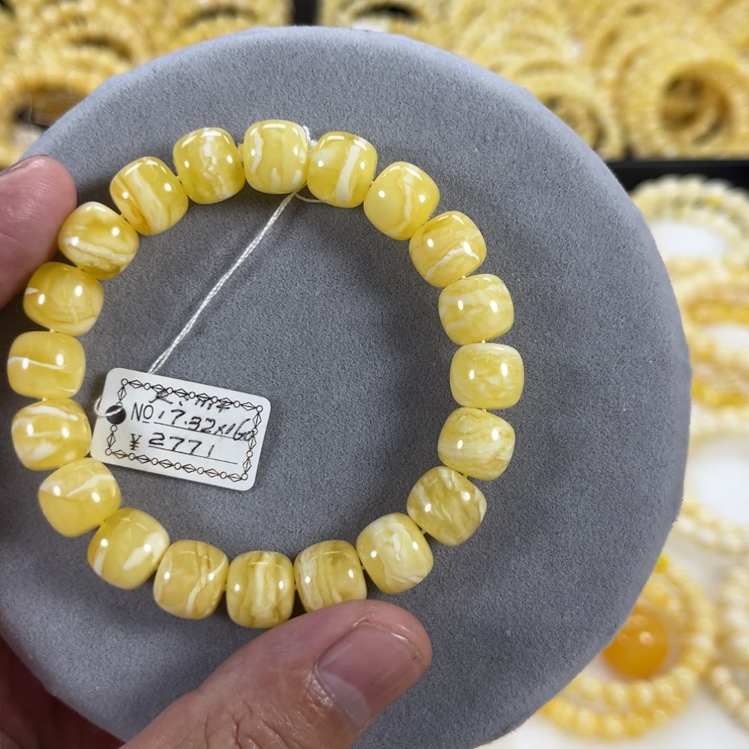 蜜蜡手串未镶嵌纯天然俄料瓷白花虎皮