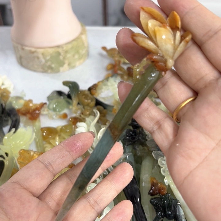 定制蛇纹石玉毛货发饰