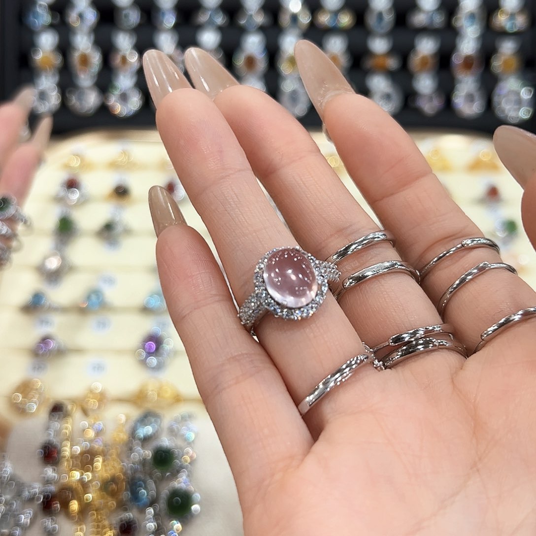 水晶金色拖不保色介意慎拍银托不掉色哦银S925镶嵌橙*c