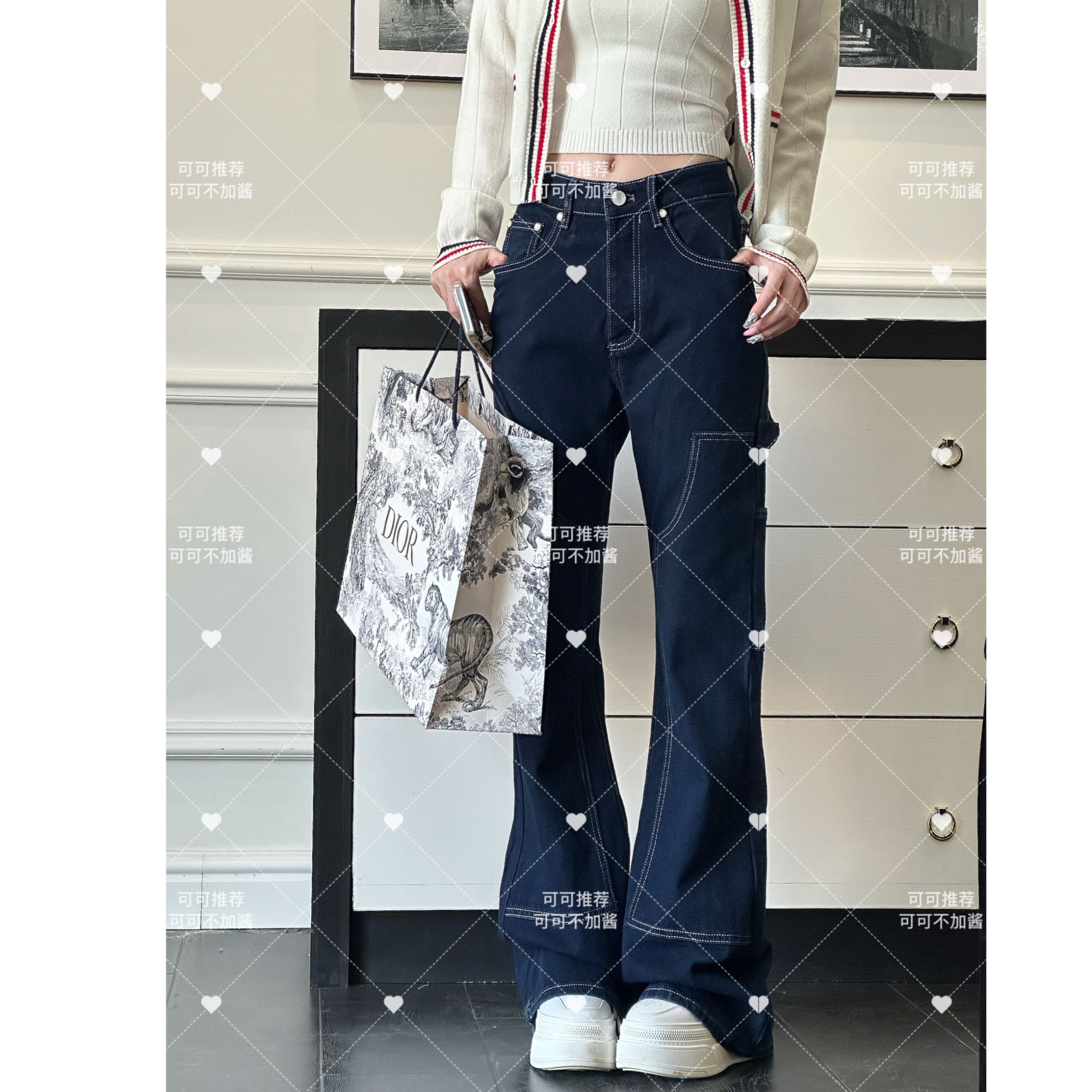 【可可推荐】春季新款小众设计感解构明线百搭牛仔裤 S555