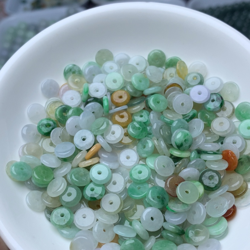 【闪购商品】未镶嵌翡翠手链卡7mm冰三彩平安扣20颗