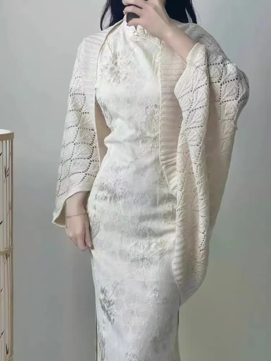 【麦麦-贝壳杉】新中式复古优雅显瘦款旗袍外套时尚镂空针织春秋款