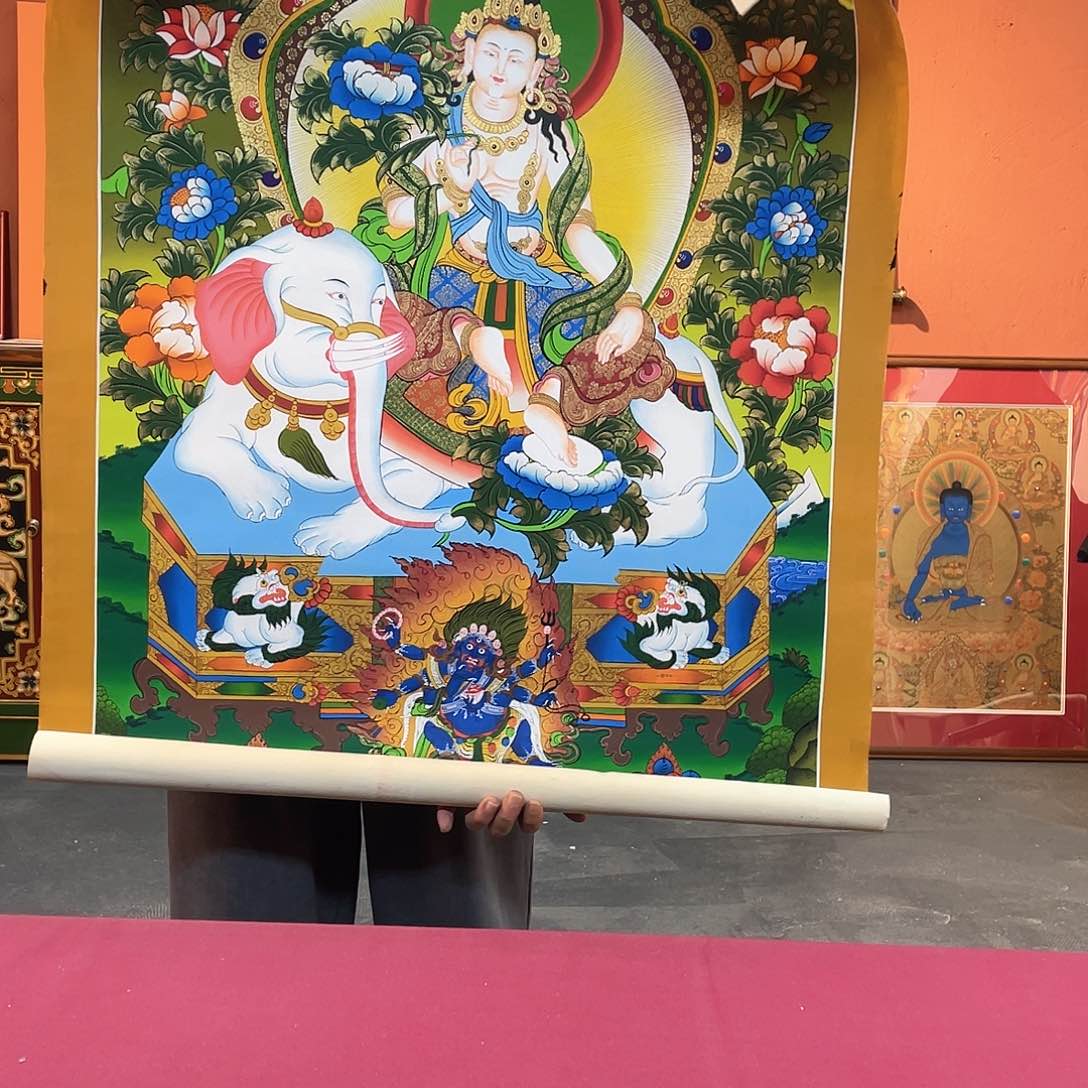装裱画70×90纯手绘彩绘普贤