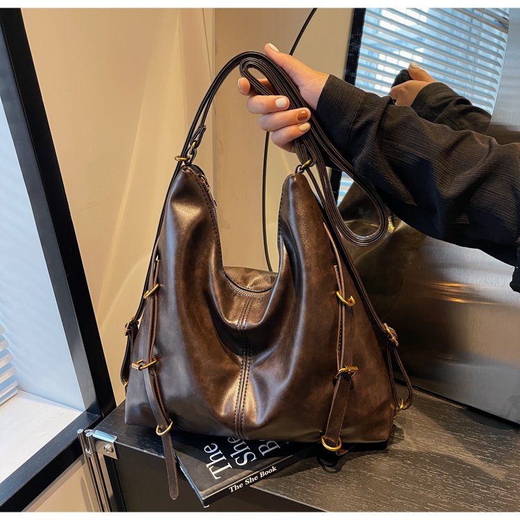 【长32高31宽10】2024新款时尚百搭单肩斜挎托特包咖色1008