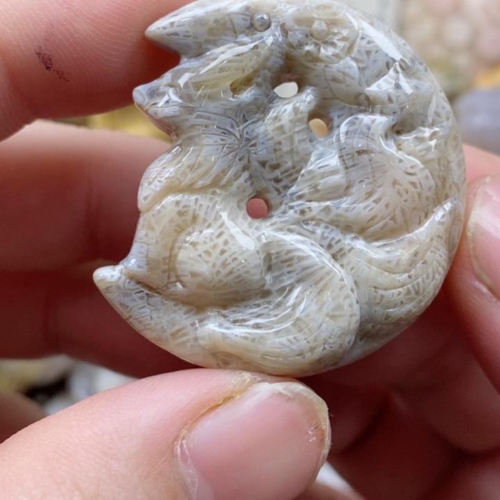 颈饰未镶嵌硅化珊瑚（珊瑚玉）