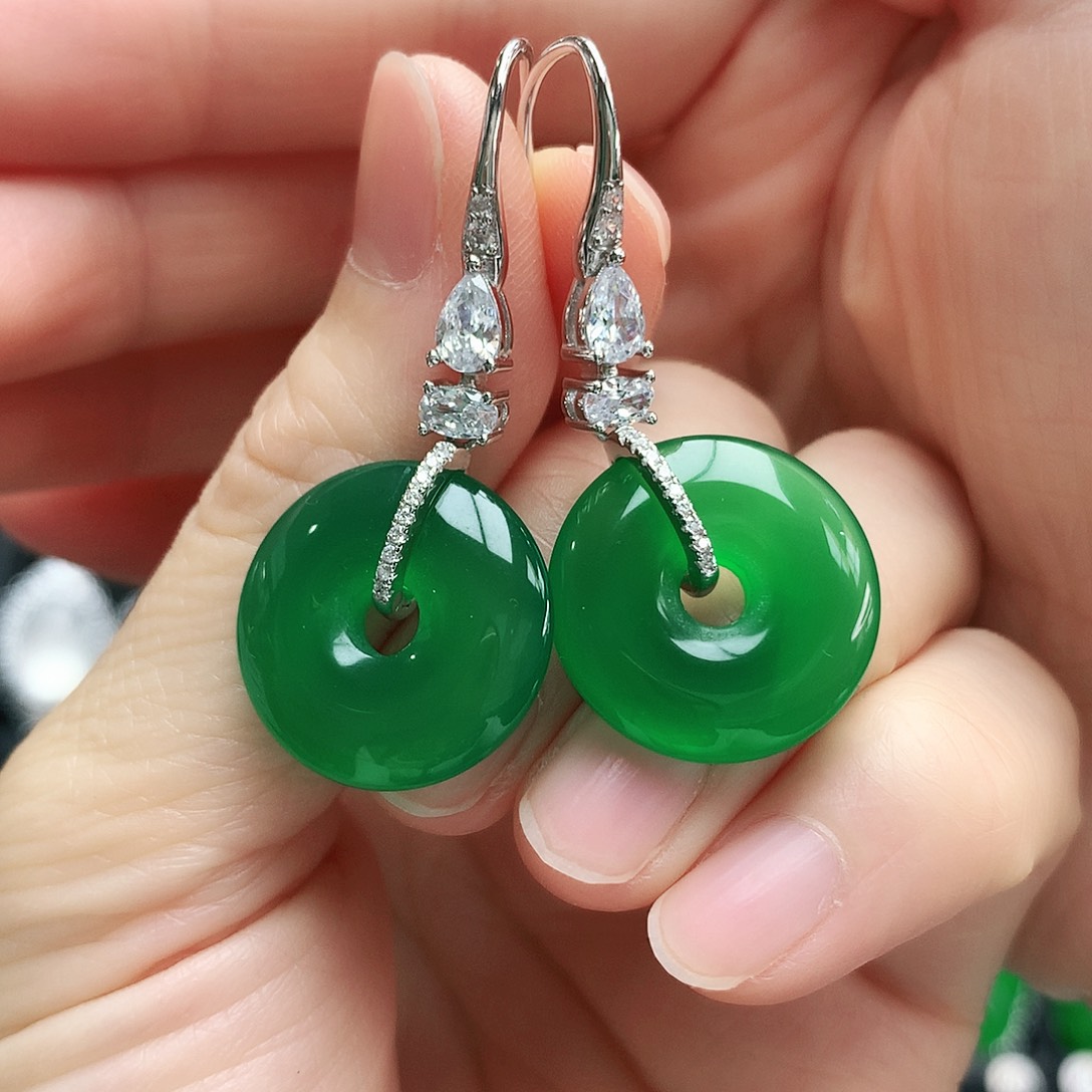 玛瑙/玉髓耳钉银S925镶嵌