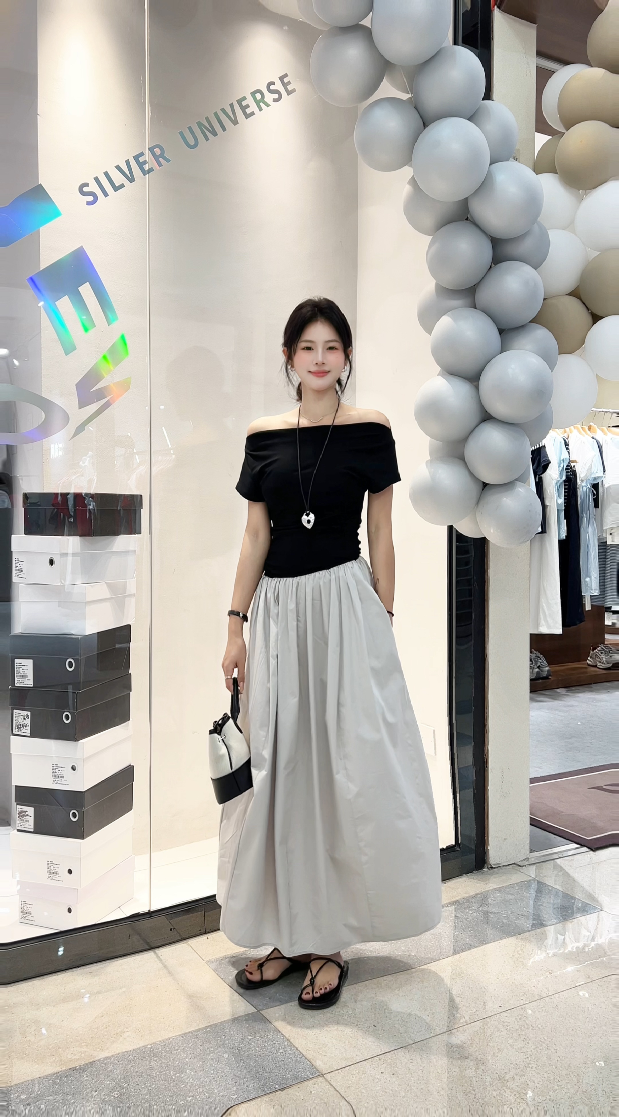 气质名媛风【AU】法式复古撞色拼接一字肩连衣裙  2820#