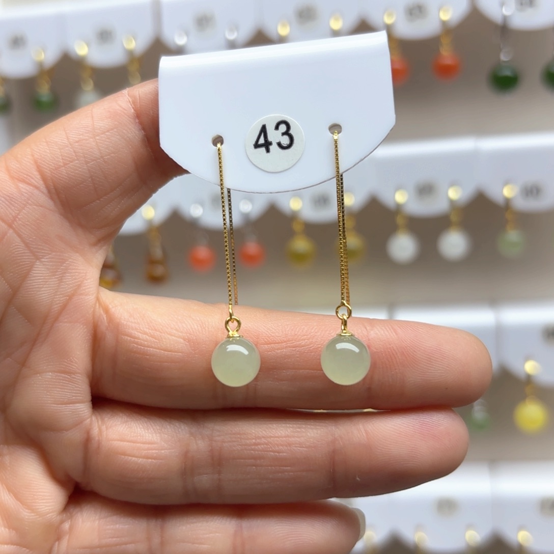 和田玉耳饰银S925镶嵌