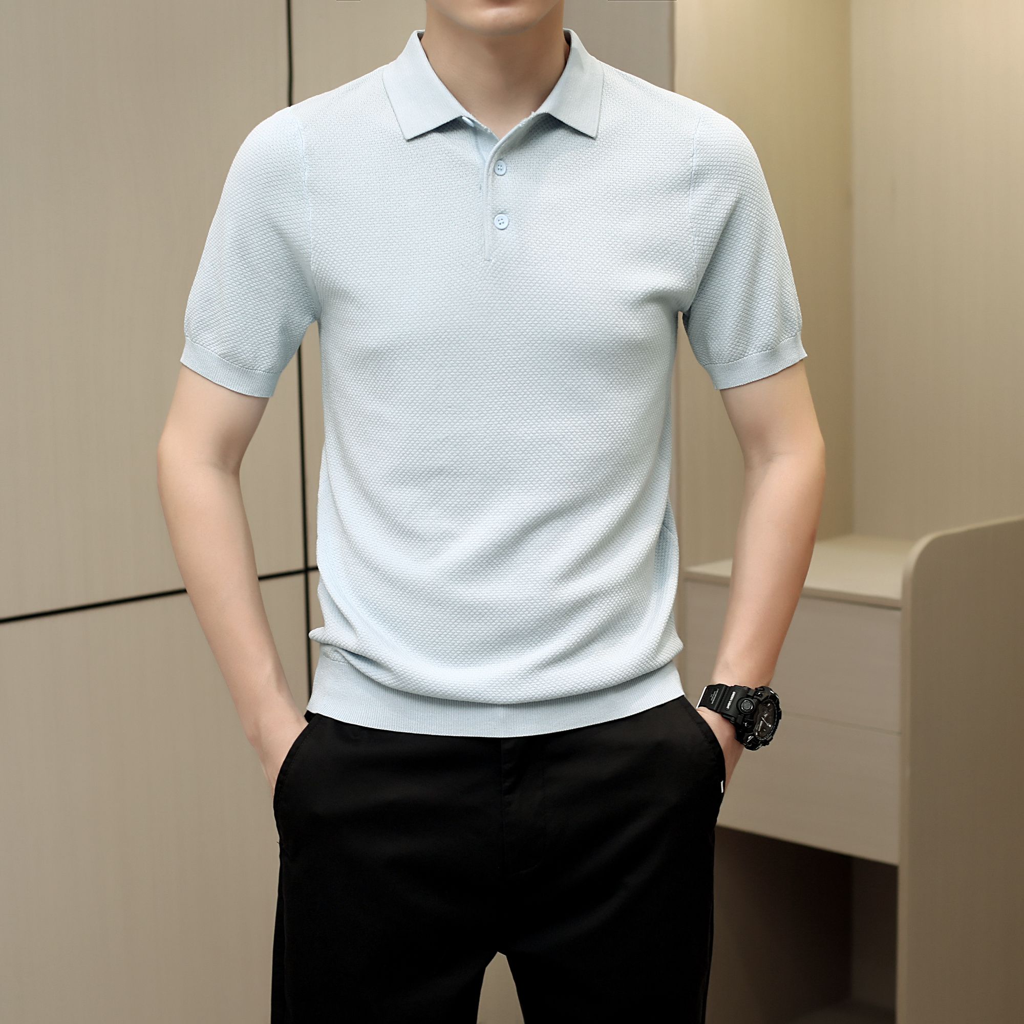 欧货轻奢高品质夏季新款半袖针织毛衣百搭冰丝男士POLO短袖T恤潮