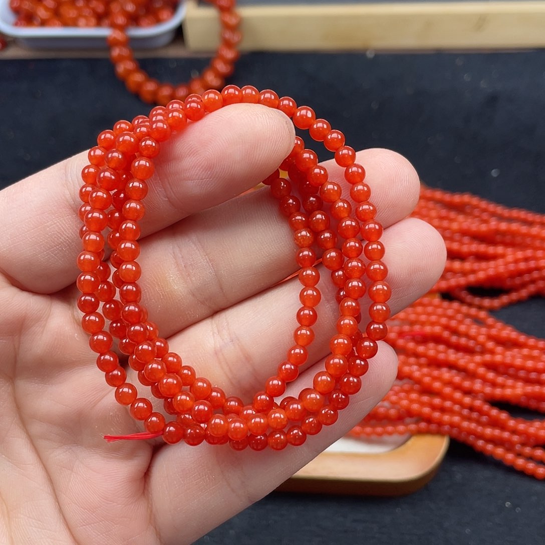 未镶嵌5号保山柿子红亮光卡4小米链南红玛瑙