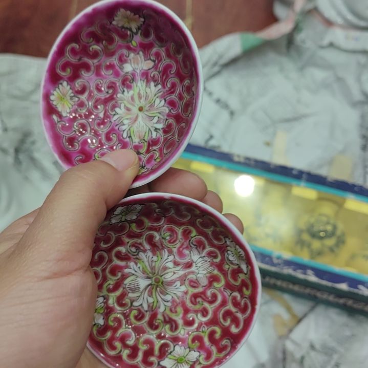 大***强木景德镇红洋莲小碟子一对