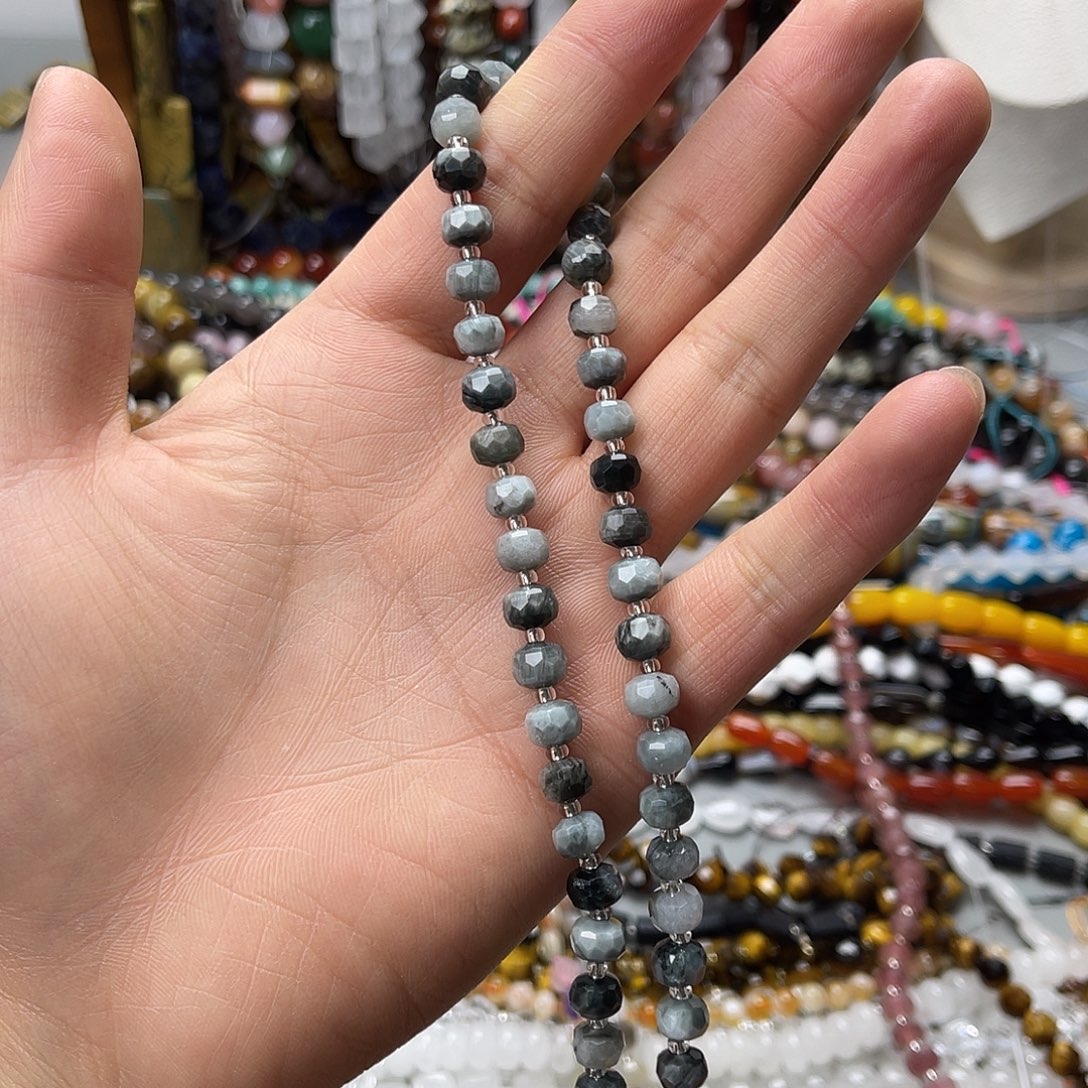 玛瑙/玉髓未镶嵌珠宝半成品卡7.5鹰眼石切面车轮一条