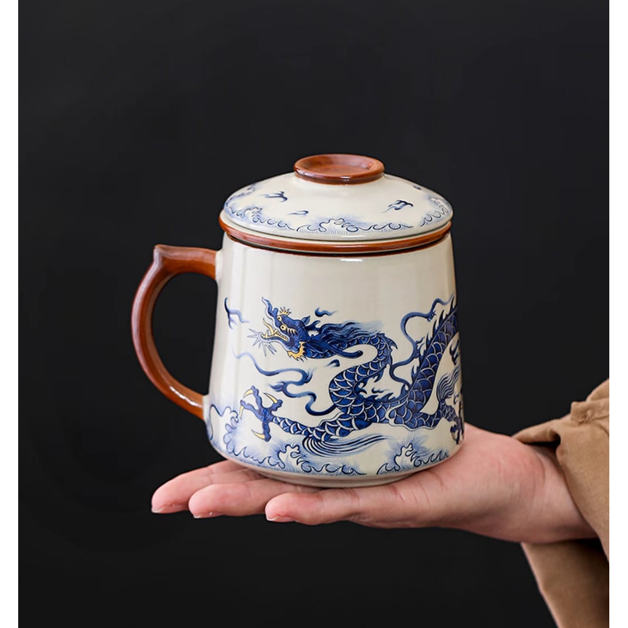 茶具汝窑陶瓷大容量茶水分离家用办公个人泡茶杯带盖-4359