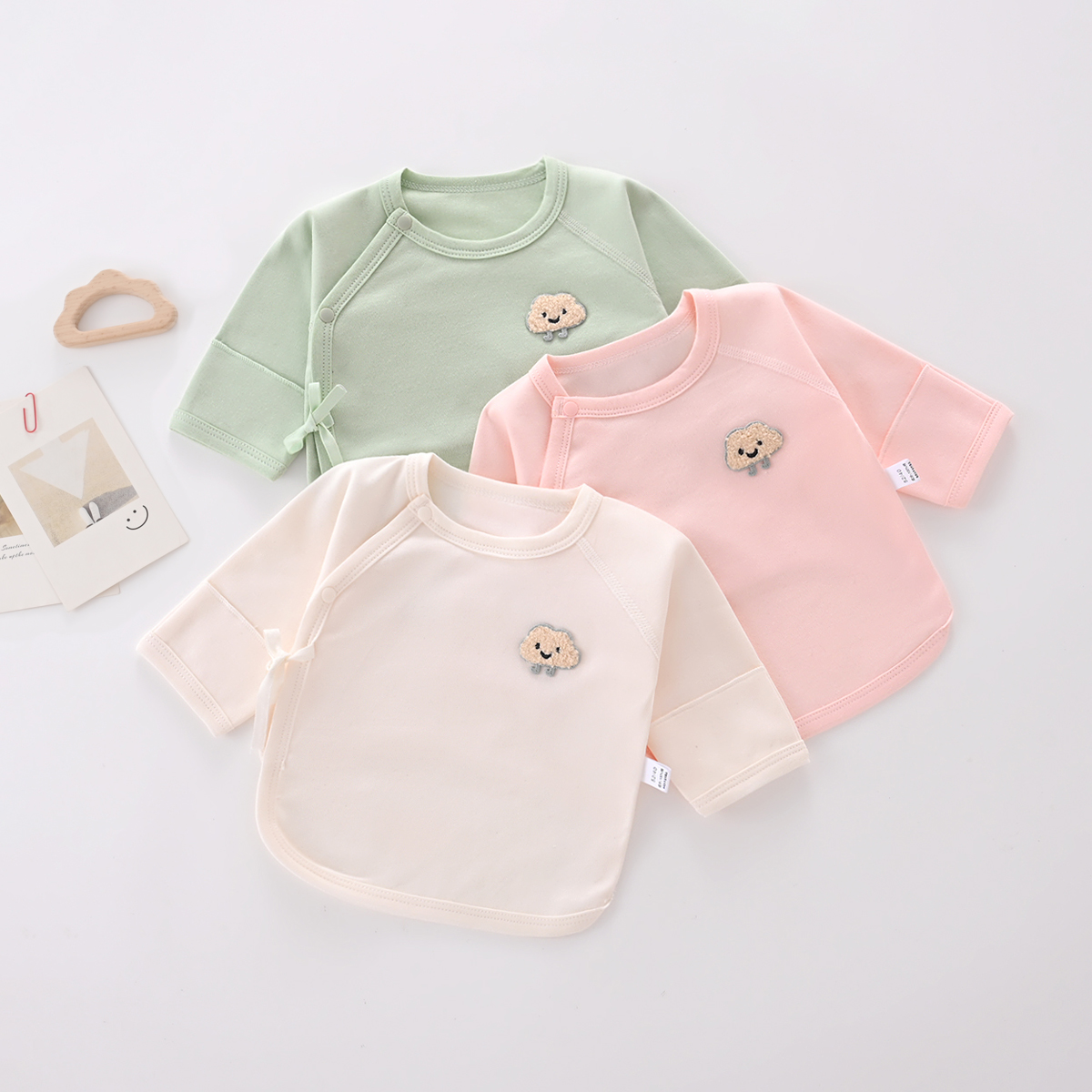 四季款新生儿半背衣纯棉单上衣月子服A类无骨100%棉月子服打底