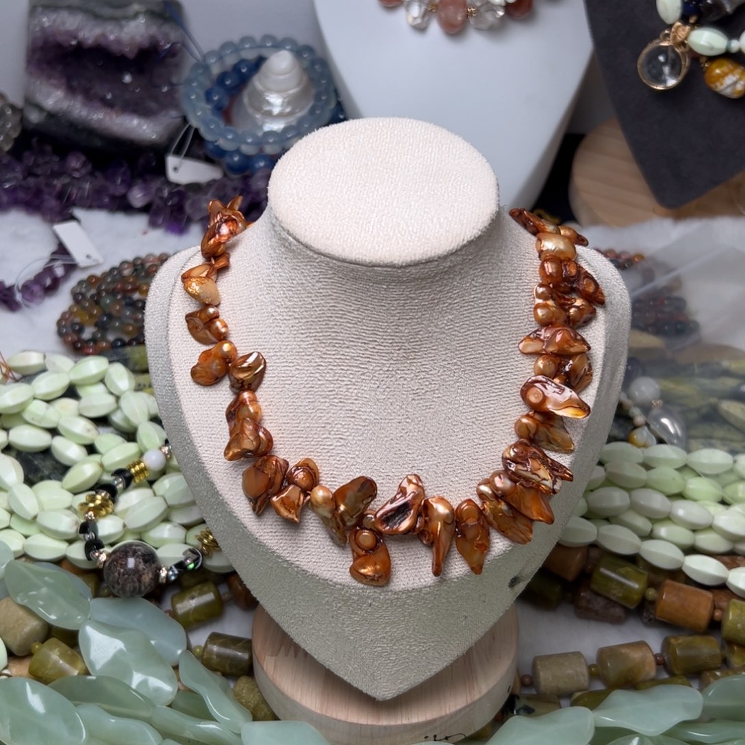 玛瑙/玉髓合金珠宝半成品N276 脏脏橘贝珠一条