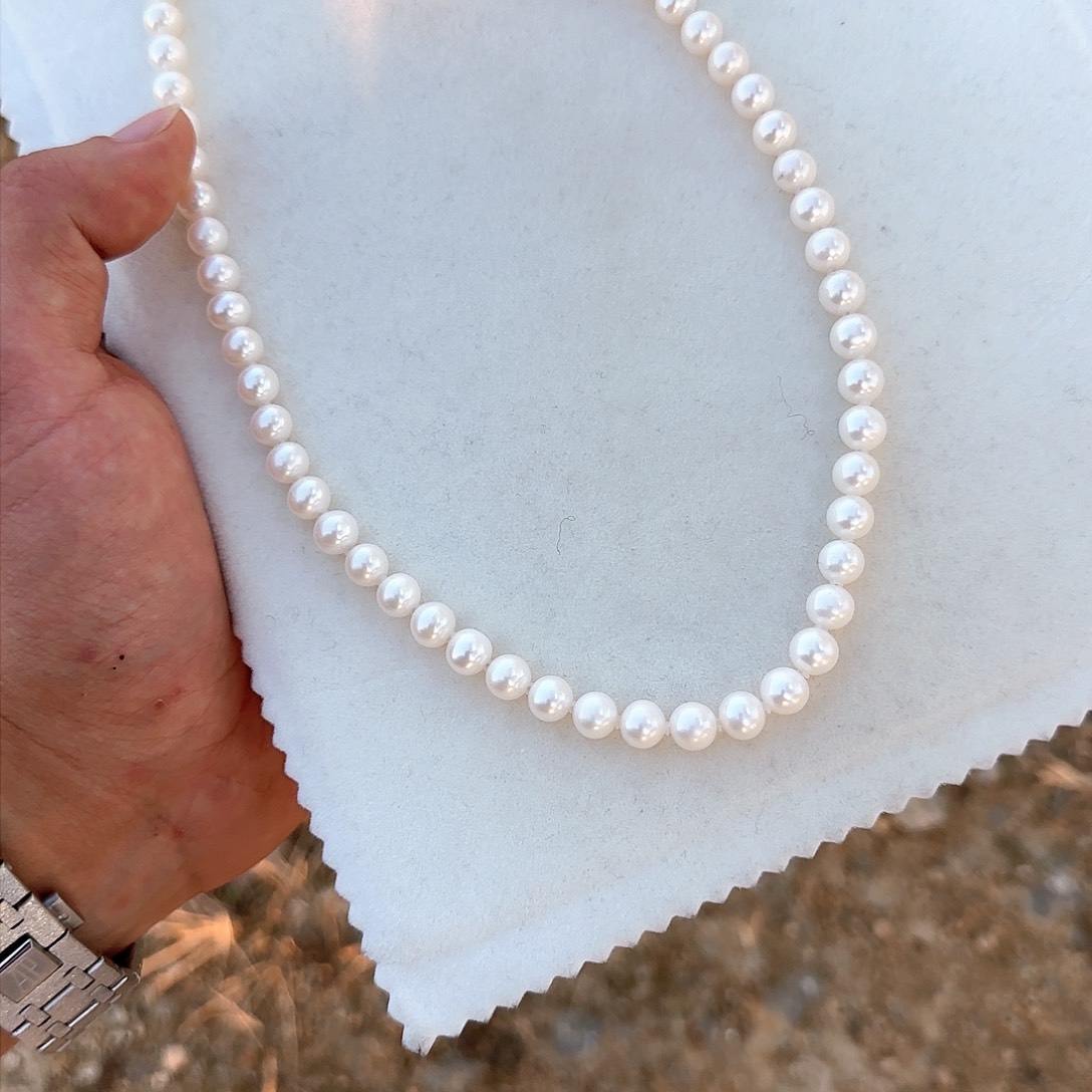 淡水珍珠颈饰银S925镶嵌7-8无核极光镜面正圆无暇