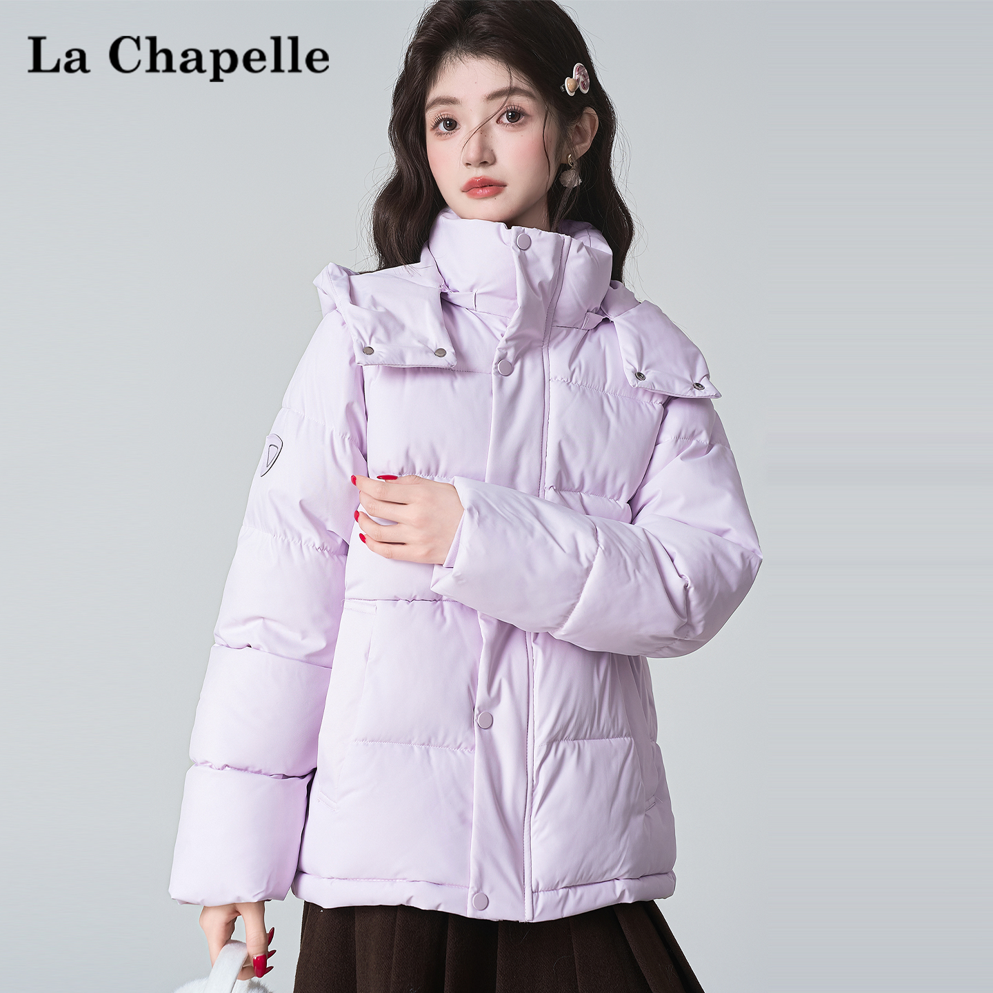 拉夏贝尔韩系棉服2025年新款宽松短款棉衣加厚棉袄女冬季连帽外套