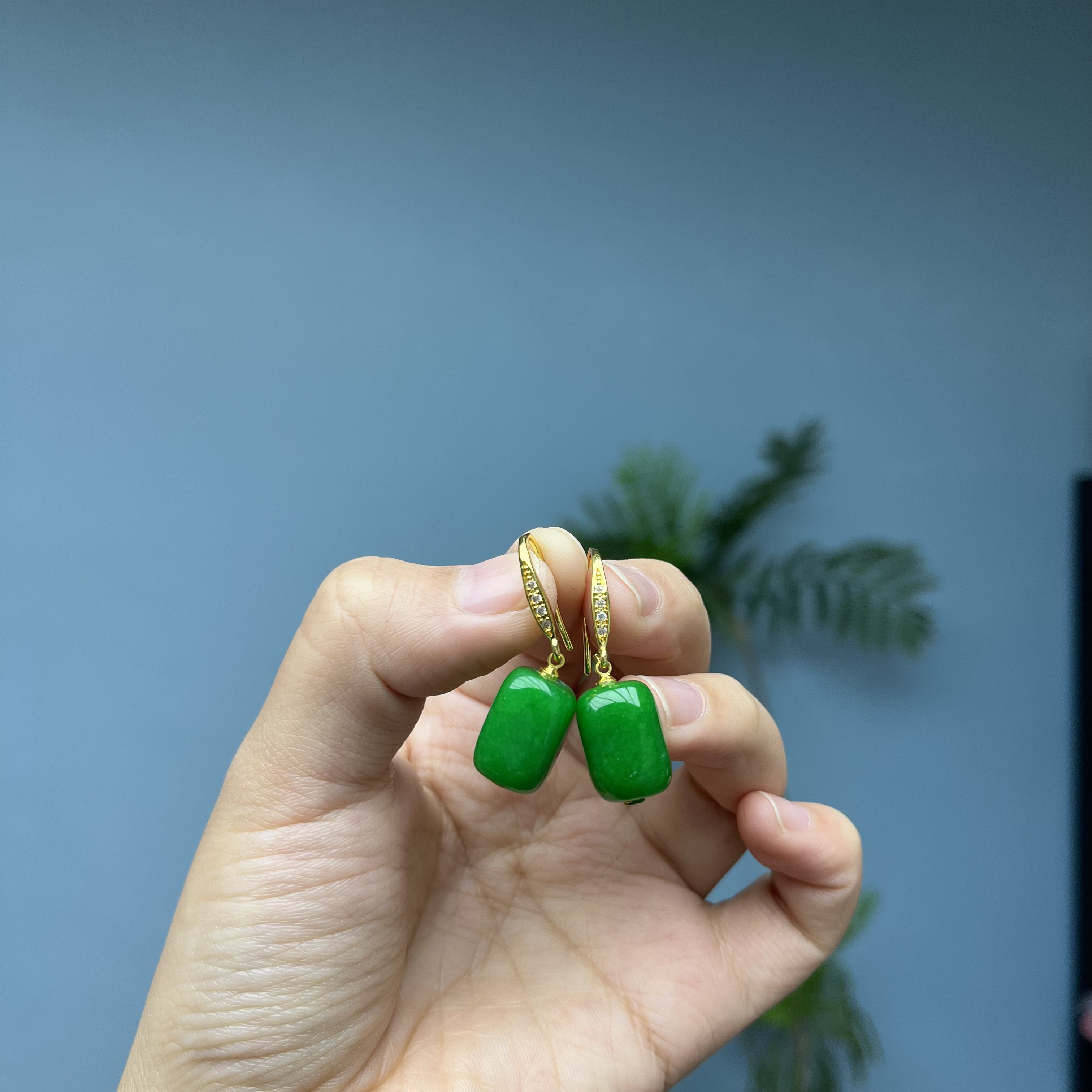 翡翠14k方糖耳钩