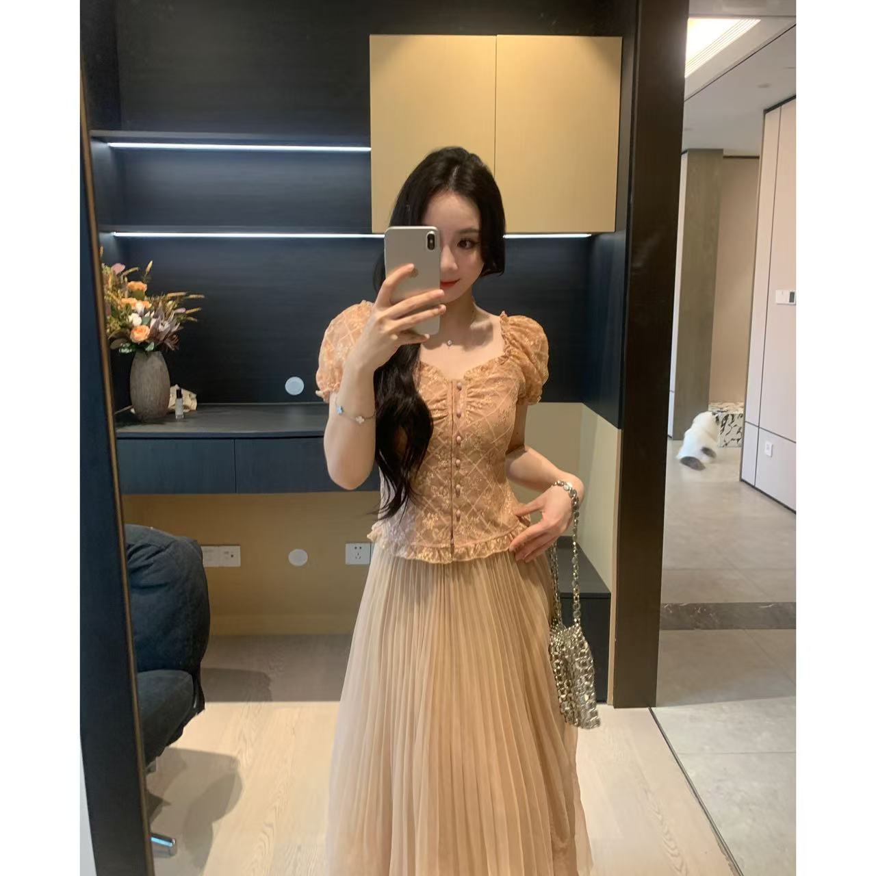 XINYI【金丝桃桃】夏季蕾丝小衫+半裙套装X625E06410/X625G06580