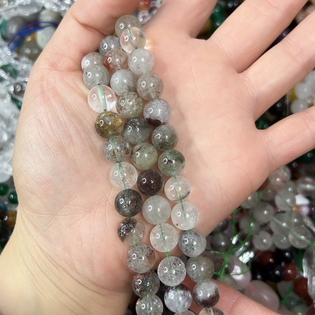 玛瑙/玉髓未镶嵌珠宝半成品，卡10绿幽灵一条