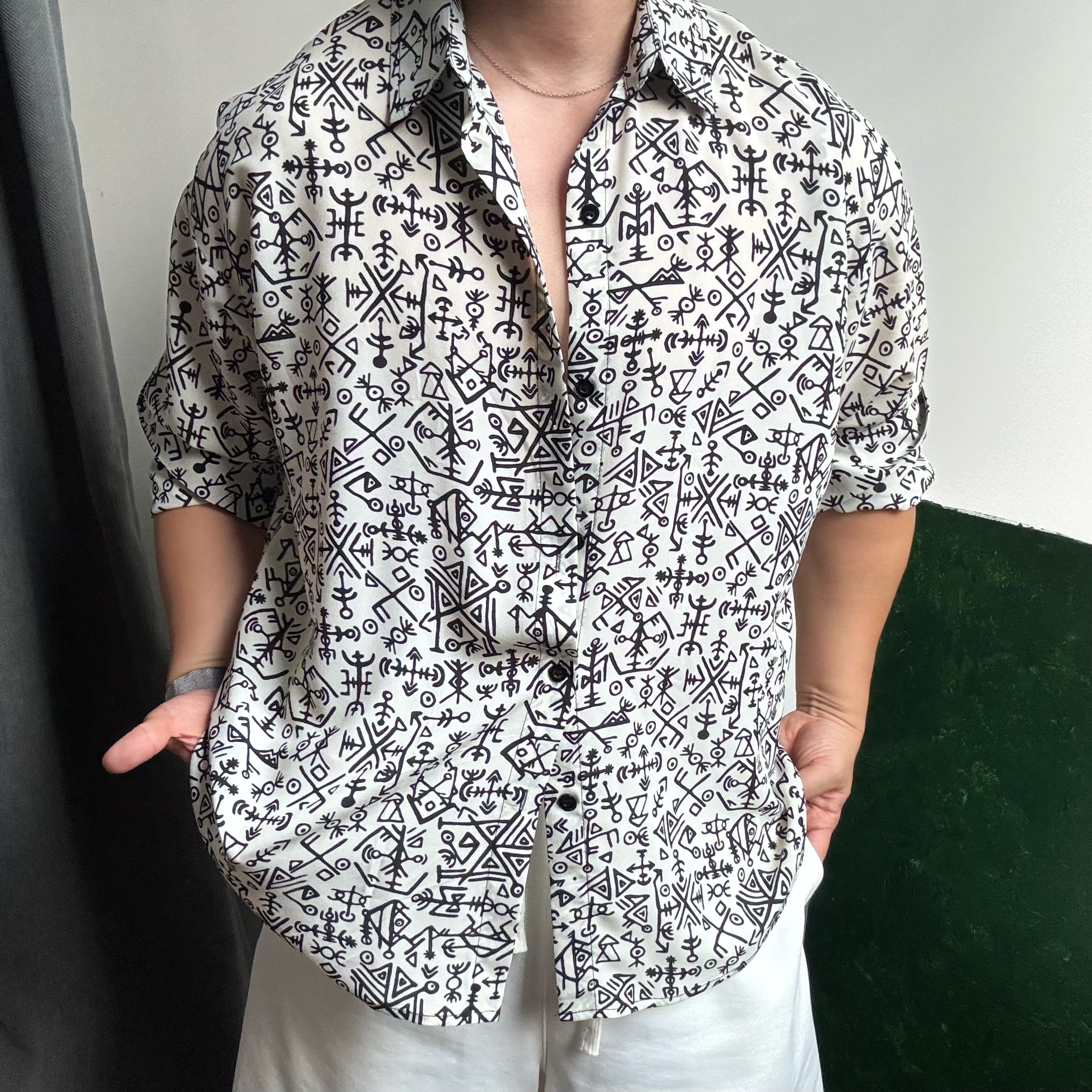 陆星家【远古】夏季高级感男士长袖衬衫宽松休闲衬衣潮流C301