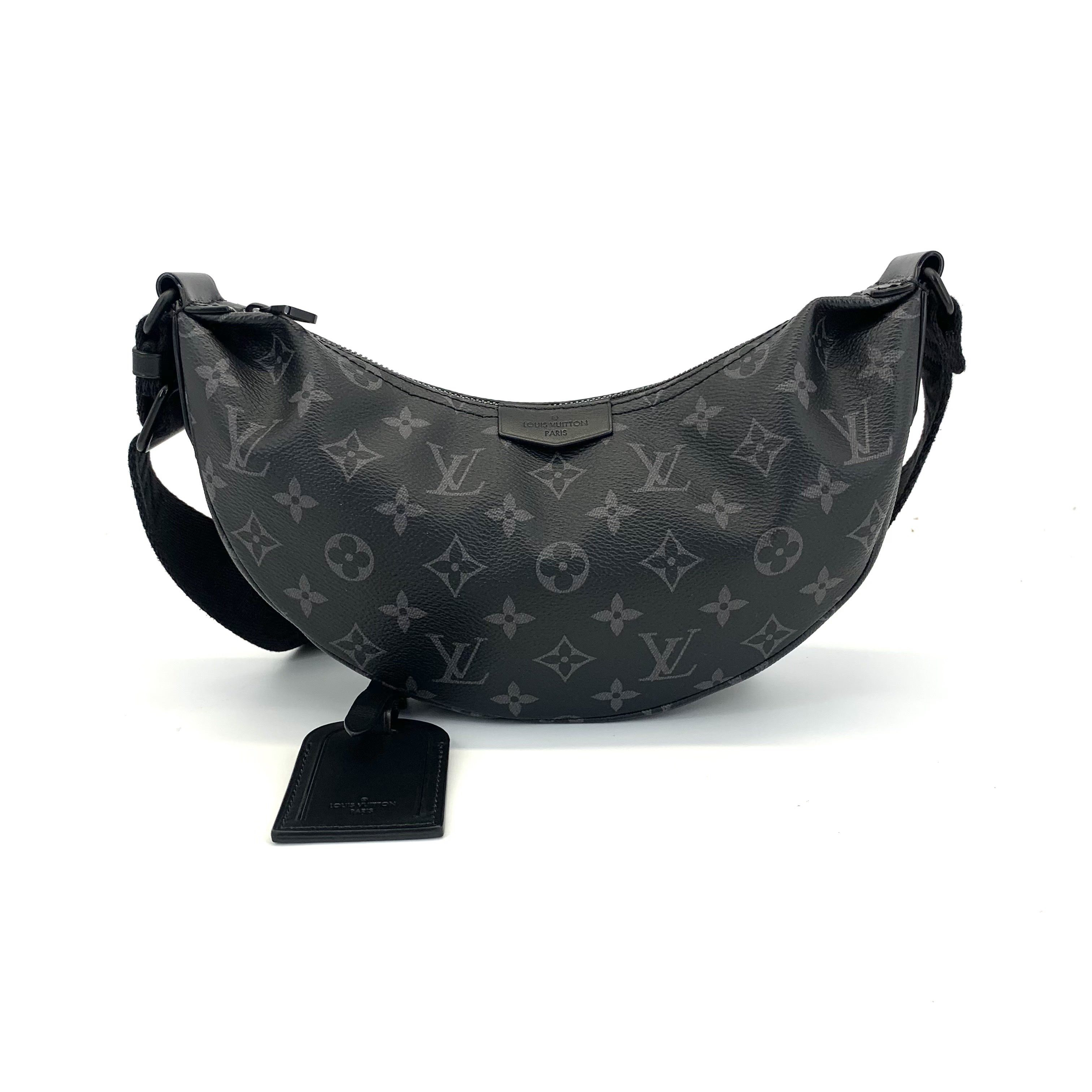 99新 LouisVuitton/路易威登 经典黑老花小号月牙斜挎包  尺29/15
