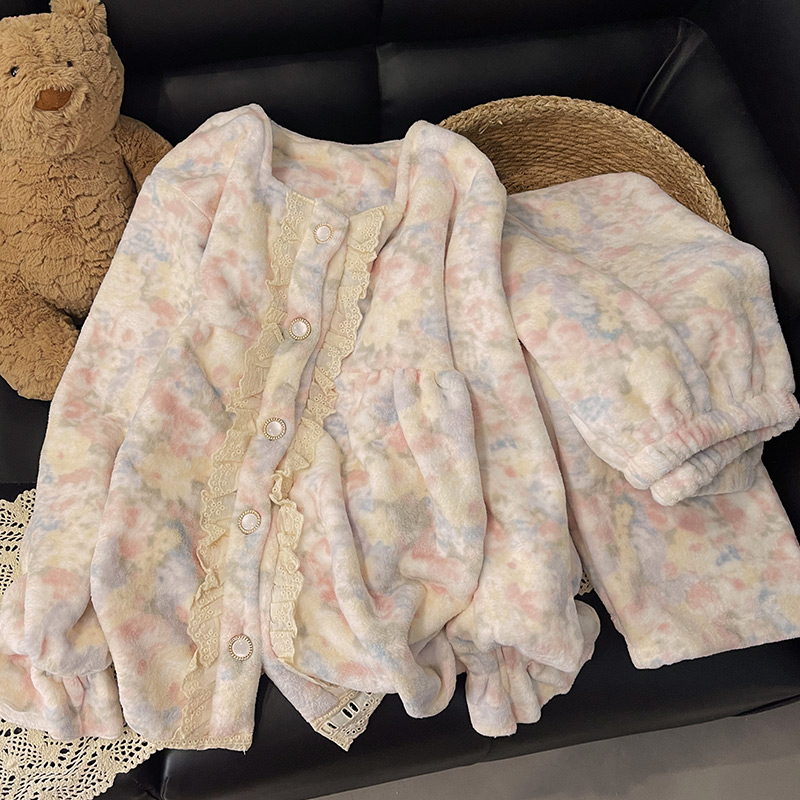 珊瑚绒睡衣女秋冬季新款加厚甜美可爱爆款家居服套装