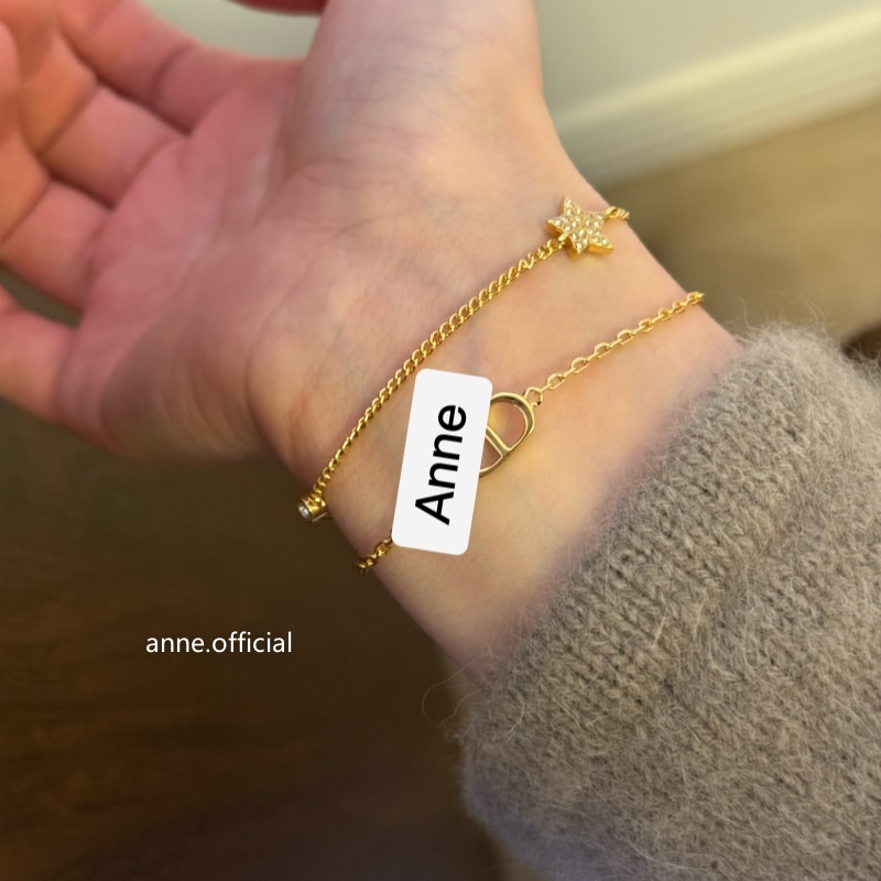 铜合金手链 时尚精致金色双层字母猪鼻子星星手链【S223】
