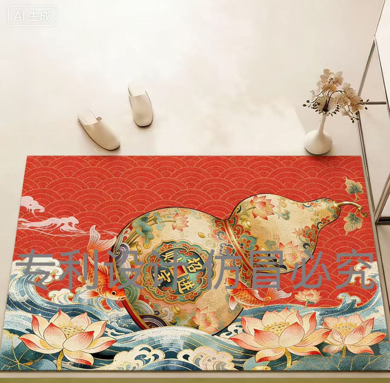 招财进宝葫芦新中式入户门地垫丝圈地垫耐脏耐磨除尘垫地毯