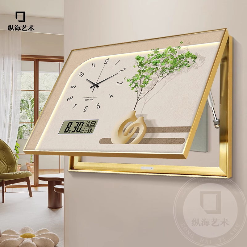 北欧电表箱装饰画现代简约带钟表电子万年历免打孔配电箱遮挡挂画