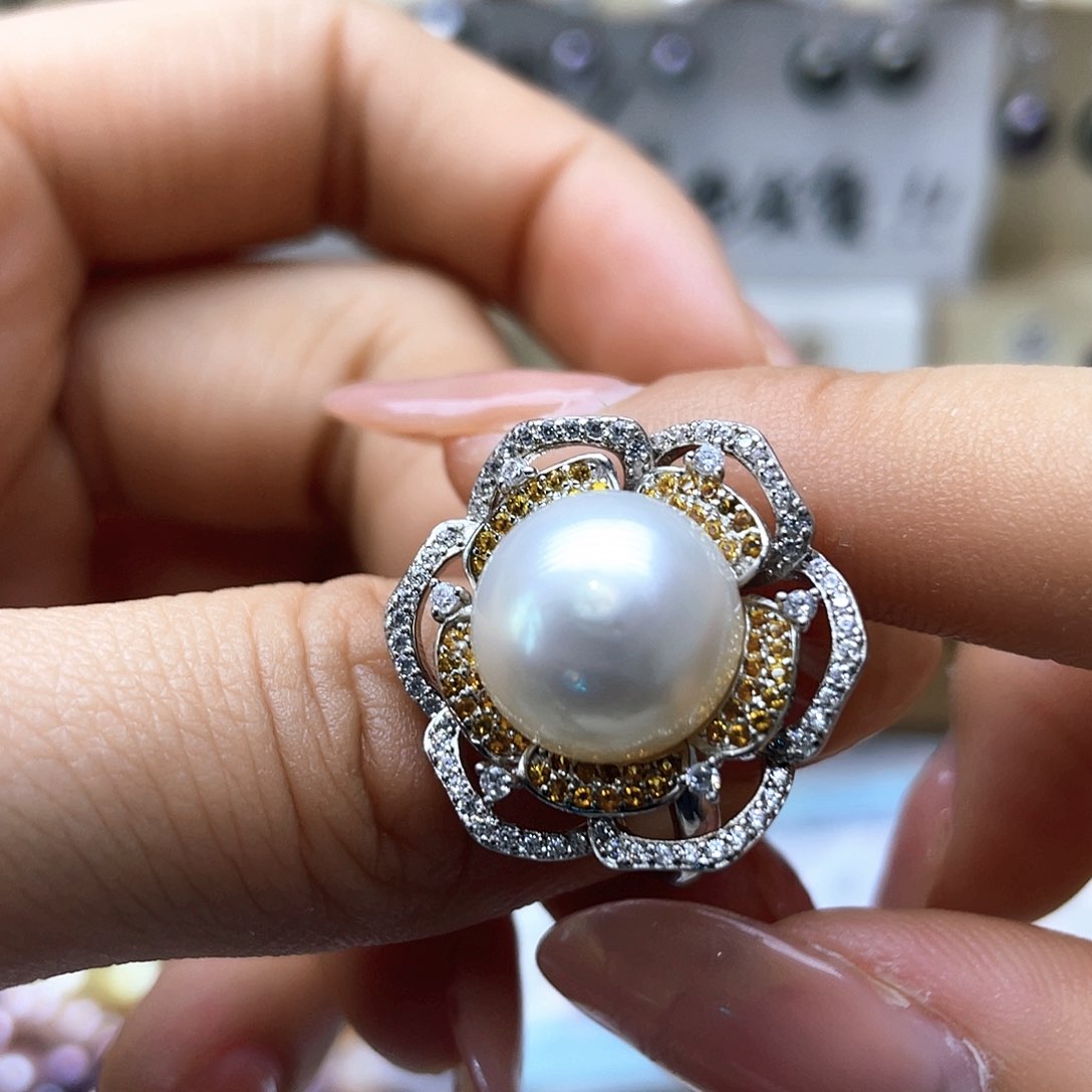 海水珍珠戒指银S925镶嵌