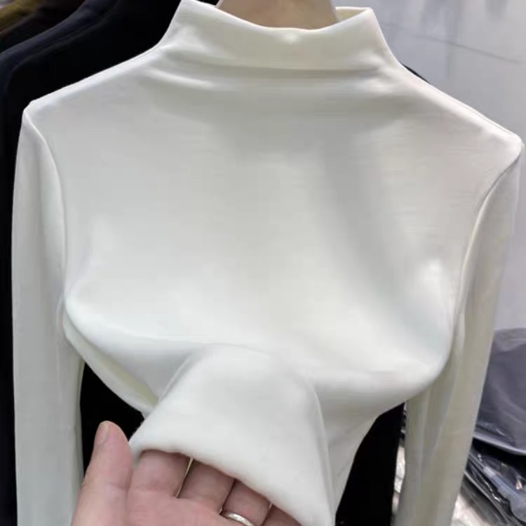 （欣姐臻选)半高领莫代尔长袖T恤纯色加绒内搭修身气质女打底衫354
