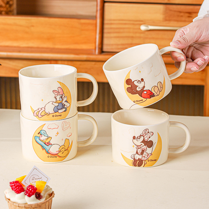 Disney/迪士尼云舒石纹马克杯米奇家用陶瓷喝水杯儿童牛奶杯可爱