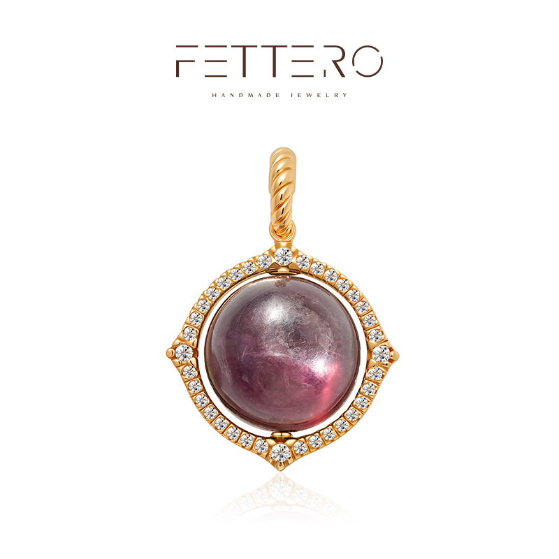 fettero 铜合金吊坠 【金色钻环紫锂云母吊坠】气质梦幻手工渐变