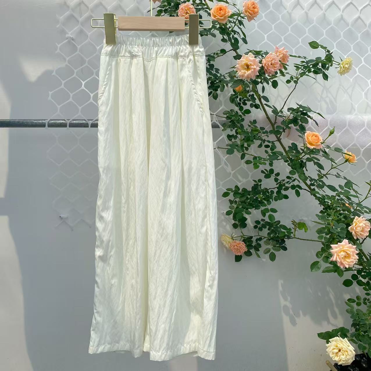 女童奶芙裤女白色显瘦宽松垂感休闲直筒拖地阔腿裤慵懒风夏季长裤