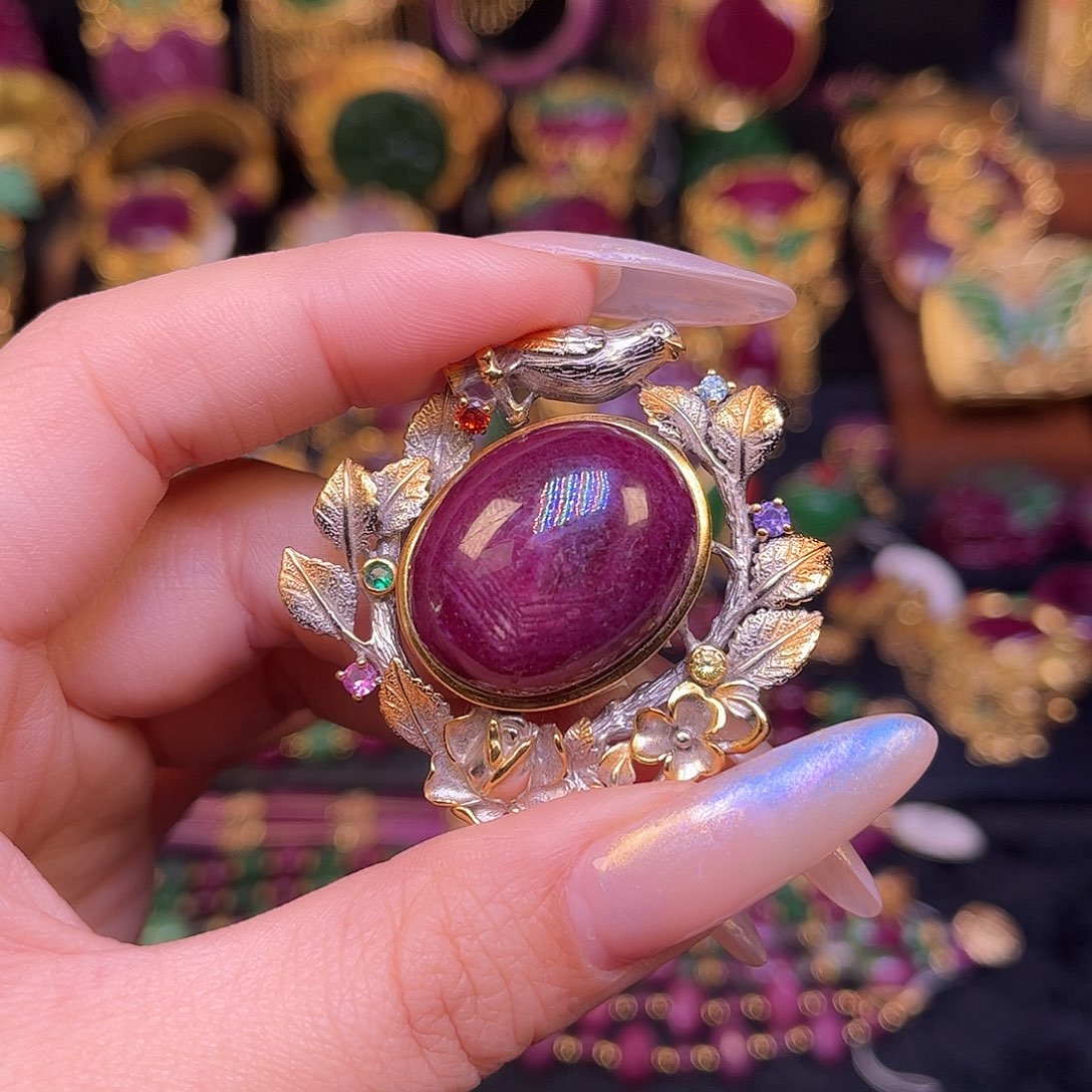 红宝石颈饰银S925镶嵌