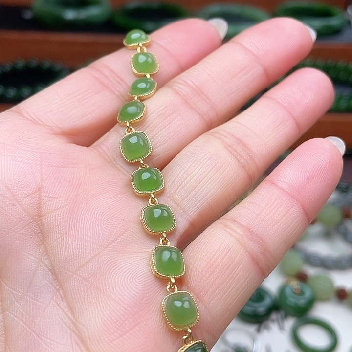 和田玉（碧玉）手链银S925镶嵌