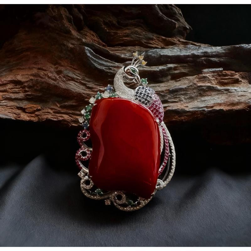 碧海丹心-天然阿卡红珊瑚随型吊坠-02102