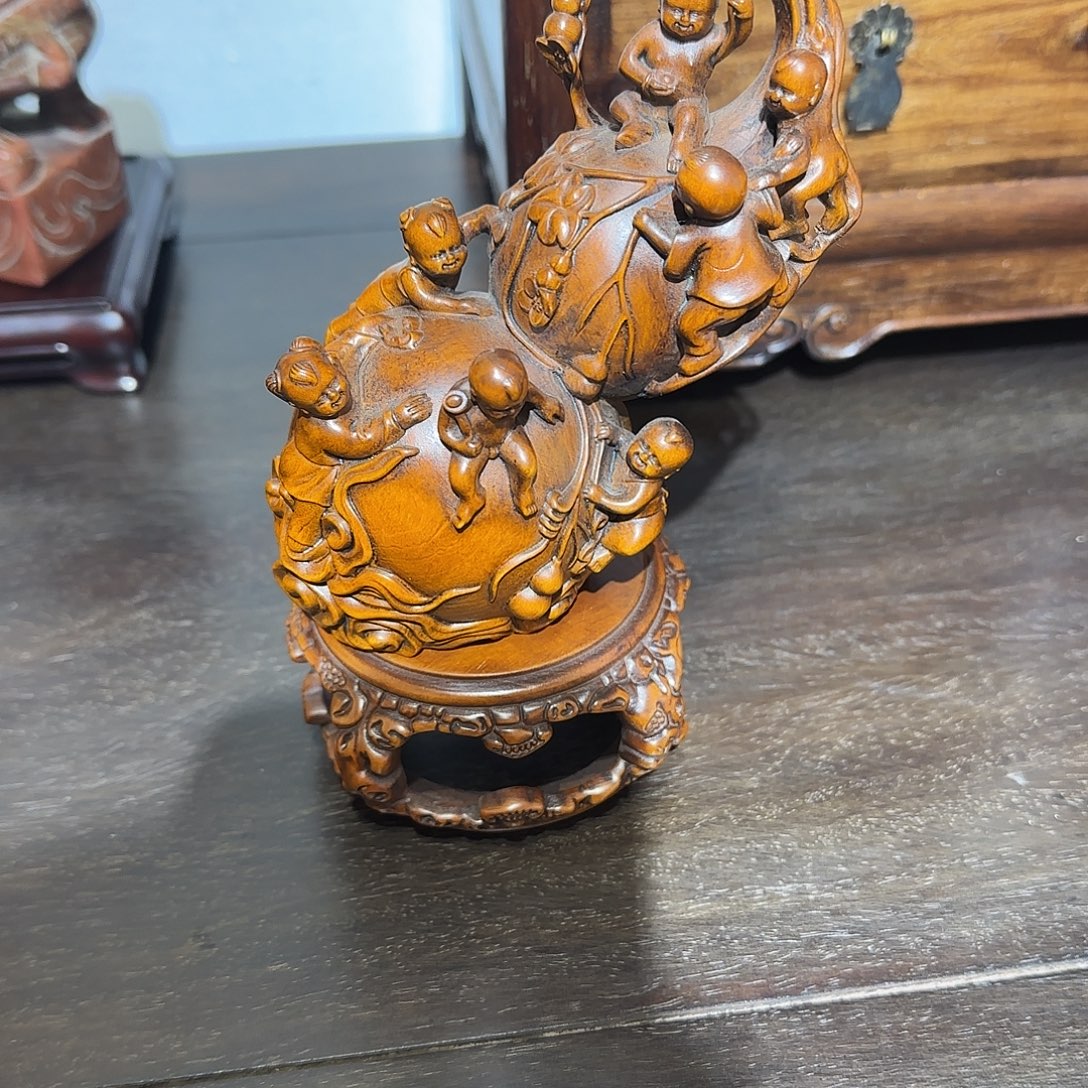 兵***趣黄杨木葫芦摆件一套
