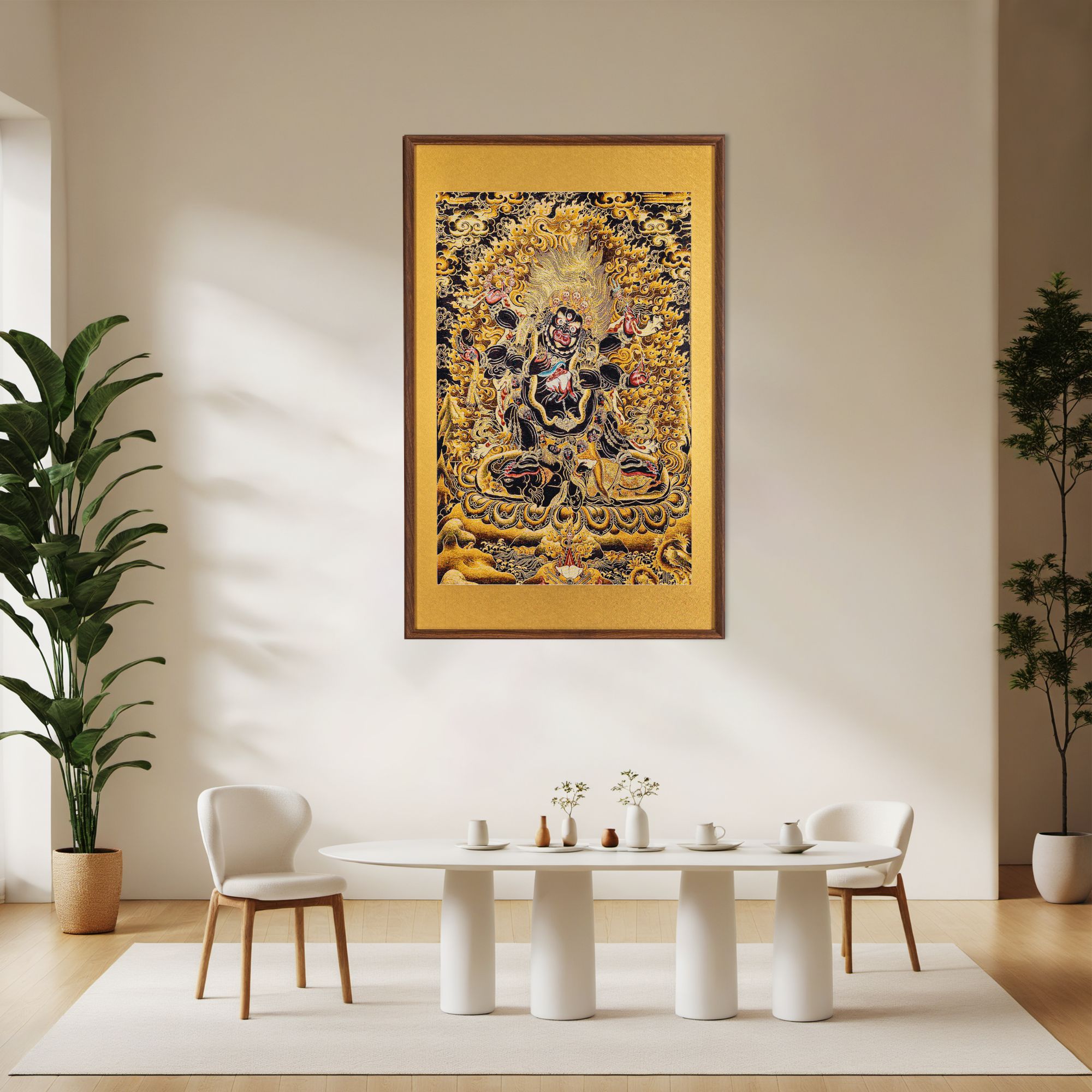 六臂大黑天全国包安装刺绣唐卡挂画办公室茶室玄关背景墙装饰挂画