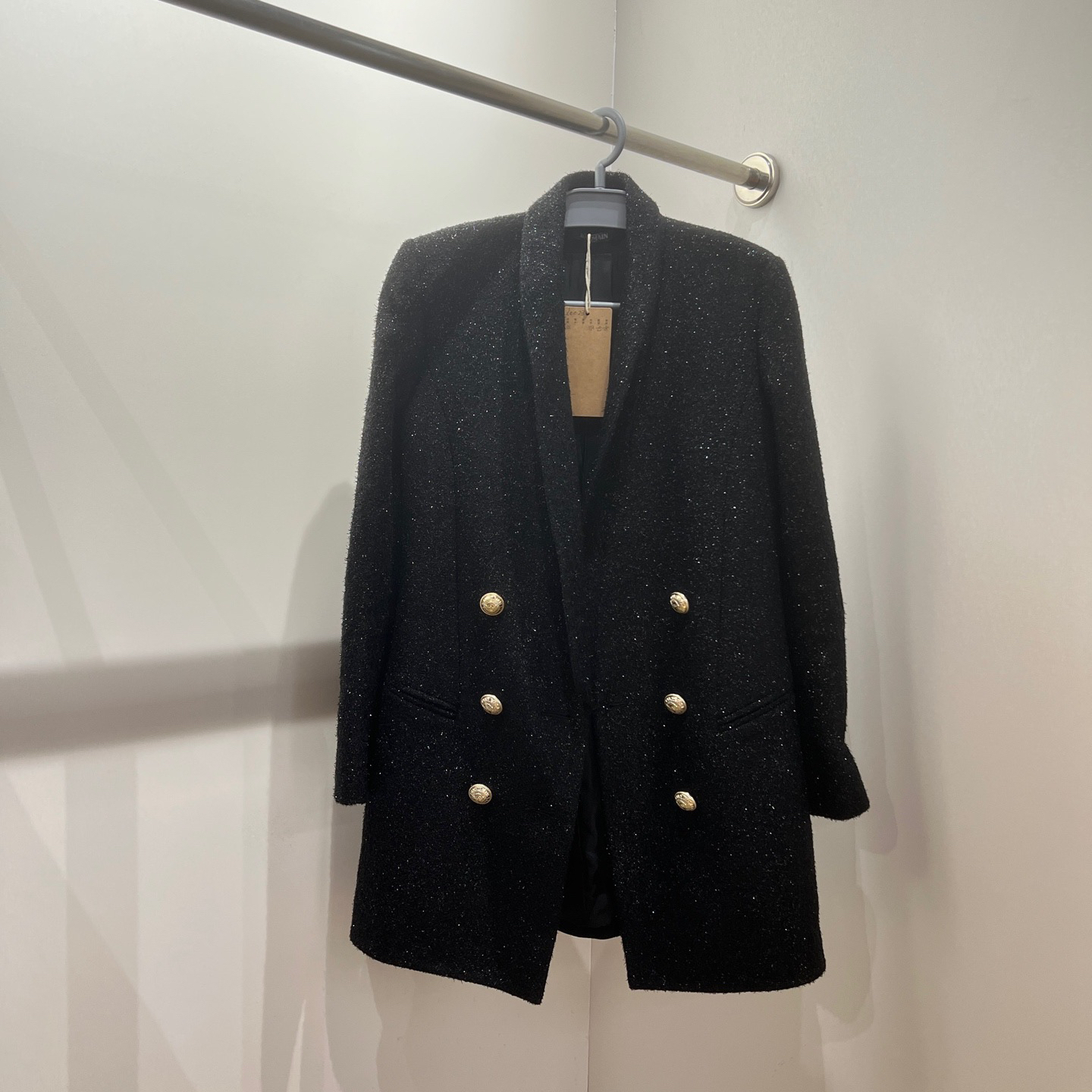99新 BALMAIN/巴尔曼 dec23 粗花呢双排扣外套 38码 羊毛